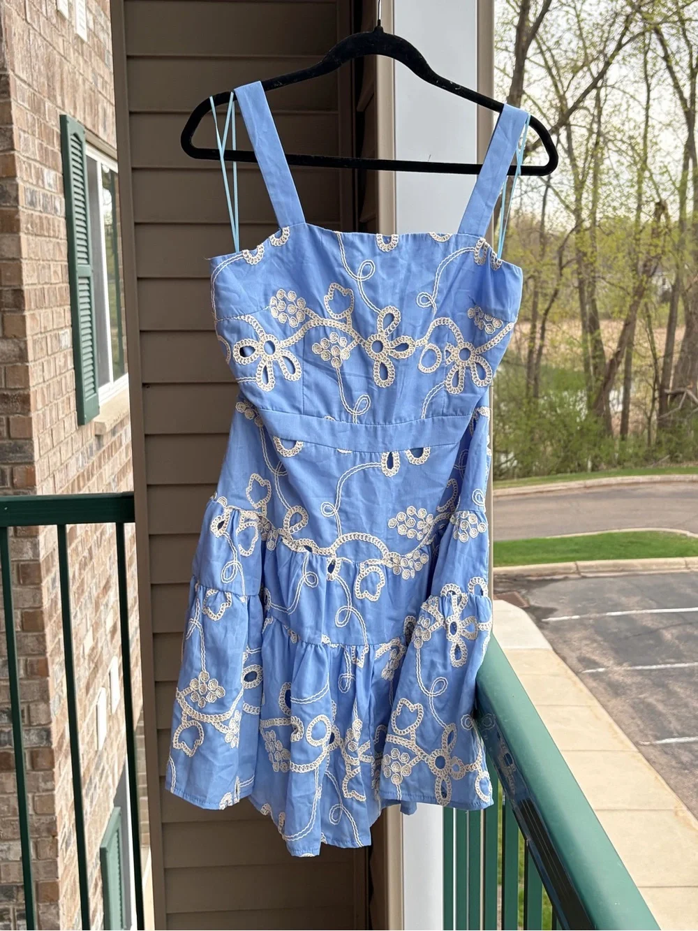 🆕🦋Sam Edelman Light Blue Rope Embroidery Mini Dress Size 10 Summer Floral Resort - Picture 3 of 17